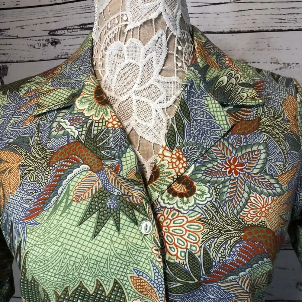 Vintage AGILE tropical Blouse & midi skirt set in green both medium